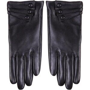 Leather Gloves Warm Lining Winter Button Decoration Lambskin